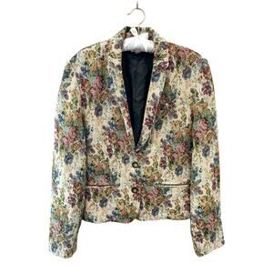 GARNET HILL Floral Tapestry Blazer Jacket Cottagecore Textured Woven | Size 16